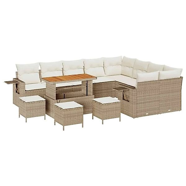vidaXL Gartensofa-set mit Kissen 13-Tlg Beige und Creme Poly-Rattan 3363741 günstig online kaufen