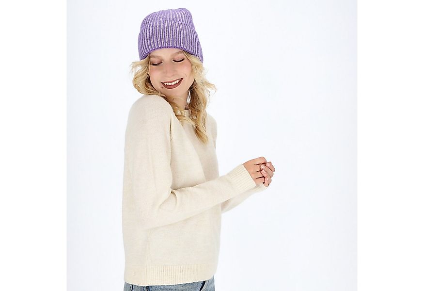 halsüberkopf Accessoires Strickmütze mit 2-farbiger Rippe aus extra feiner günstig online kaufen