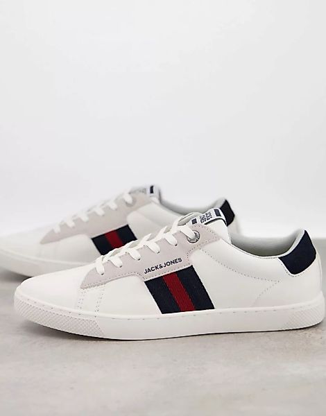 Jack & Jones – Sneaker aus Kunstleder mit seitlichen Streifen in Weiß günstig online kaufen