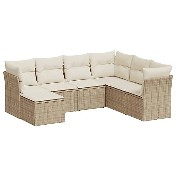 vidaXL 7-Tlg Garten-Sofagarnitur mit Kissen Beige Poly Rattan 3217988 günstig online kaufen