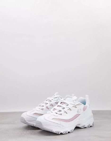 Skechers – D'Lites – Sneaker in Weiß und Rosa mit Farbverlauf günstig online kaufen