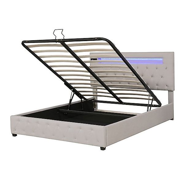 SOFTWEARY Polsterbett mit LED-Beleuchtung, Bluetooth Lautsprecher und USB A günstig online kaufen