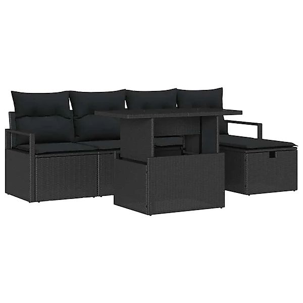 vidaXL Garten-Sofa-Set mit Kissen 6-Tlg Schwarz Poly Rattan 3359790 günstig online kaufen