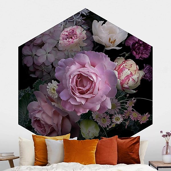 Hexagon Fototapete Rosentraum Bouquet günstig online kaufen