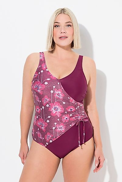 Ulla Popken Badeanzug Badeanzug Glitzerblüten Wickeloptik günstig online kaufen