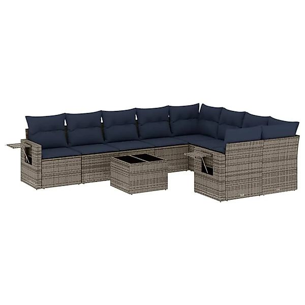 vidaXL 10-Tlg Gartensofa-Set mit Kissen Grau Polyrattan 3220650 günstig online kaufen