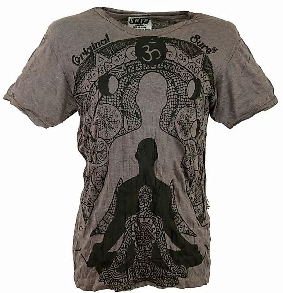 Guru-Shop T-Shirt Sure Herren T-Shirt Meditation Buddha - taupe Goa Style, günstig online kaufen