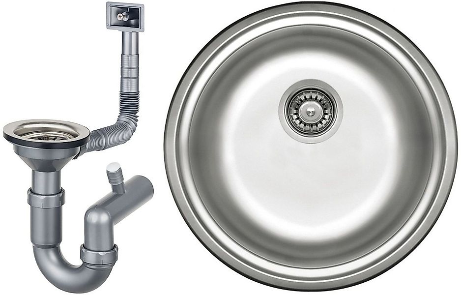 Faizee Möbel Edelstahlspüle Design Edelstahl-Einbauspüle Rundspüle 42 cm Ø günstig online kaufen