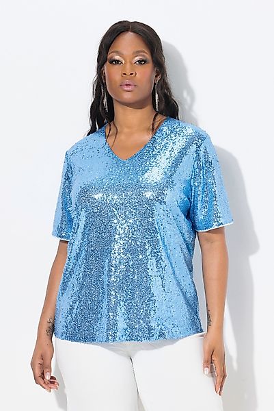 Ulla Popken Druckbluse Blusenshirt Pailletten V-Ausschnitt günstig online kaufen