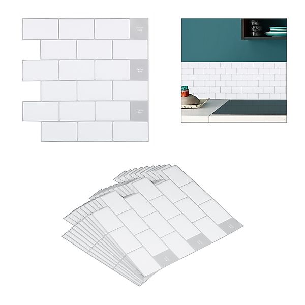 relaxdays Fliesenaufkleber Subway Fliesenaufkleber 10er Set, günstig online kaufen