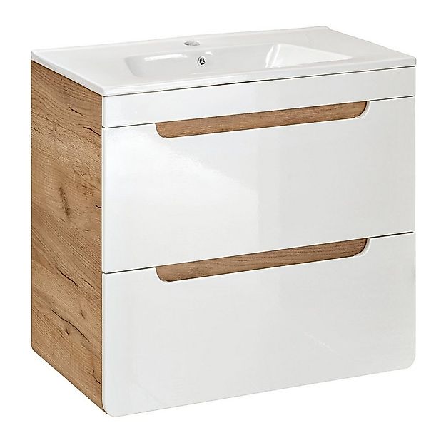 Lomadox Badmöbel-Set LUTON-56, (Spar-Set, 6-St), weiß mit Wotan Eiche Nb. 1 günstig online kaufen