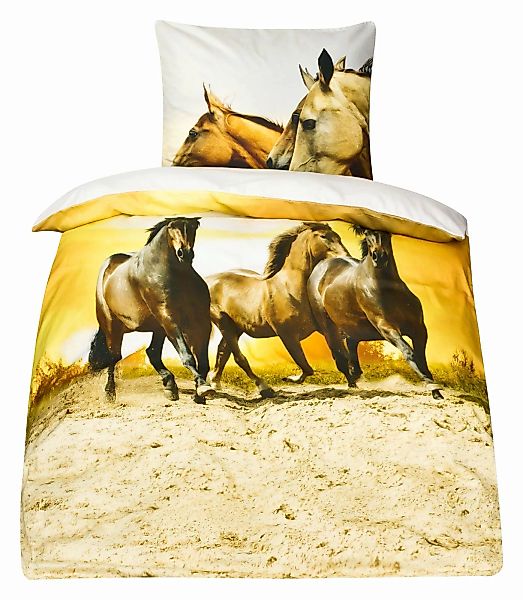 Mako Satin Pferde Bettwäsche Pferdebettwäsche 135x200 MOON Digitaldruck D89 günstig online kaufen