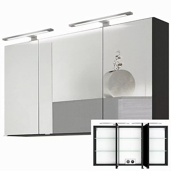 Lomadox Spiegelschrank APIA-03 3D- 120cm in graphit mit LED-Aufbauleuchte, günstig online kaufen