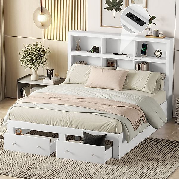TavilaEcon Holzbett Doppelbett Kingsize-Plattformbett mit zwei günstig online kaufen