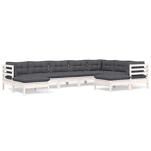 vidaXL 9-tlg Garten-Lounge-Set mit Kissen Weiß Kiefer Massivholz Modell 24 günstig online kaufen