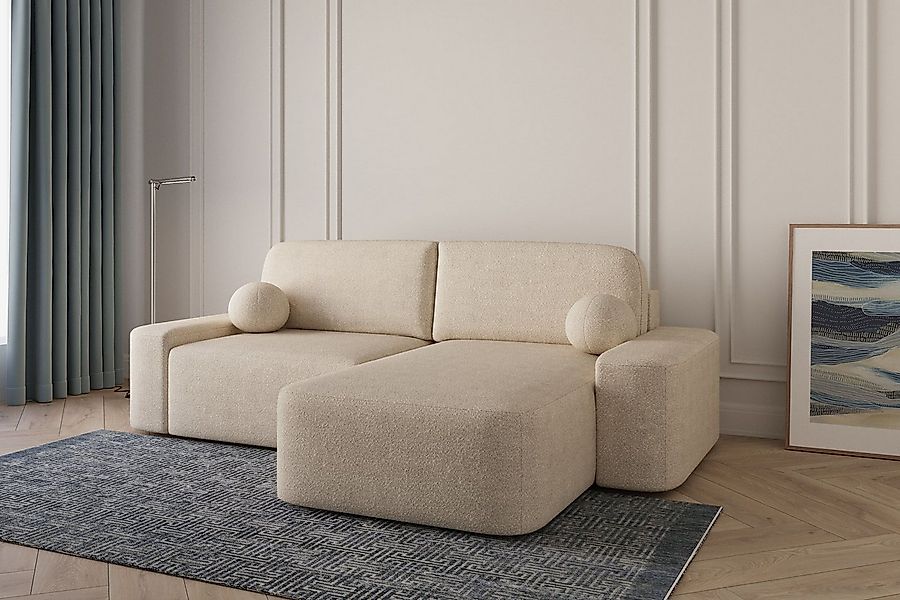 MOEBLO Ecksofa Lisbon aus Bouclé, Ottomane beidseitig montierbar Couch für günstig online kaufen
