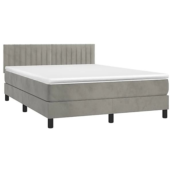 vidaXL Boxspringbett mit Matratze & LED Hellgrau 140x200 cm Samt 3134525 günstig online kaufen