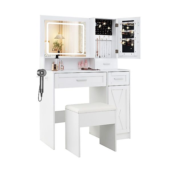 COSTWAY Schminktisch (1-St), mit LED, Ladestation, günstig online kaufen