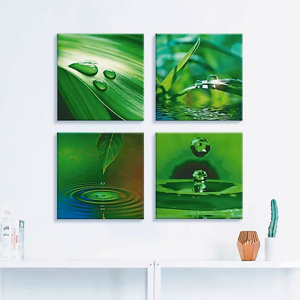 Artland Leinwandbild "Blatt Gras Wassertropfen", Zen, (4 St.), 4er Set, ver günstig online kaufen