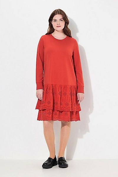 Ulla Popken Midikleid Sweatkleid Spitze Rundhals Langarm Biobaumwolle günstig online kaufen