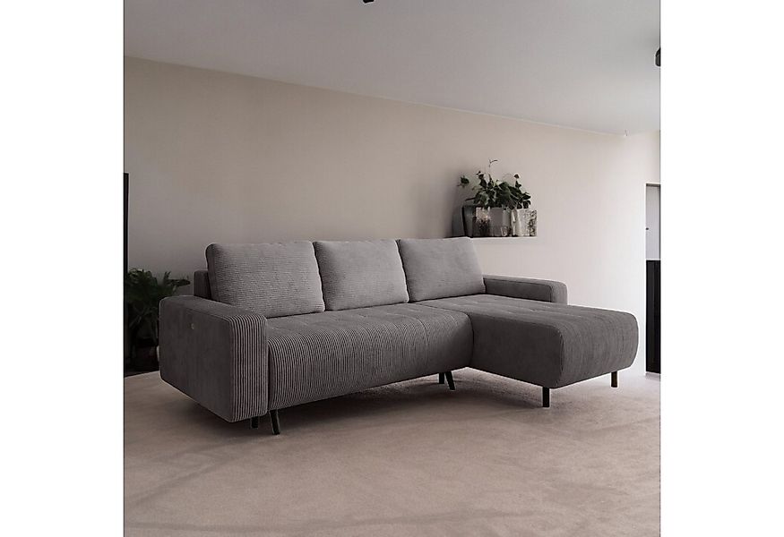 interbed Ecksofa IBIZA Cord Grau mit elektrischer Sitztiefenverstellung Sof günstig online kaufen