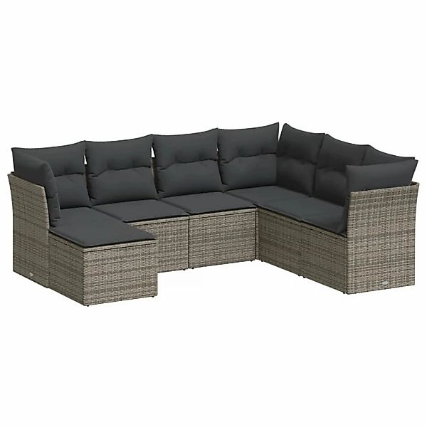 vidaXL 7-tlg Garten-Sofagarnitur mit Kissen Grau Poly Rattan Modell 50 günstig online kaufen