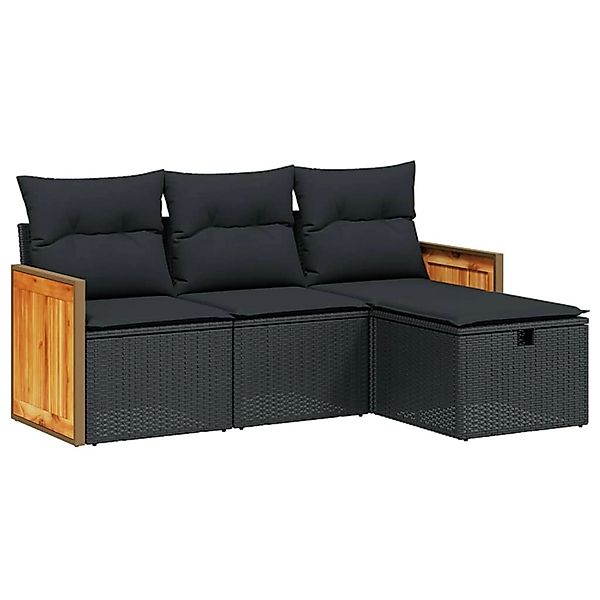 vidaXL 4-tlg Garten-Sofagarnitur mit Kissen Schwarz Poly Rattan Modell 44 günstig online kaufen