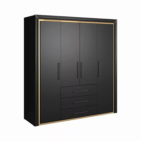Lomadox Kleiderschrank ASERI-83 4-türig, schwarz matt, goldfarbene Details, günstig online kaufen