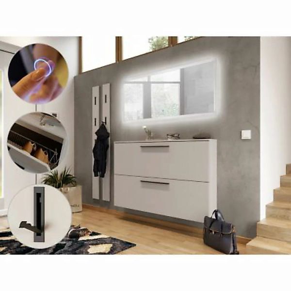 Lomadox Garderoben Set mit 140cm LED-Spiegel, Schuhschrank, 2 Paneele UTRER günstig online kaufen