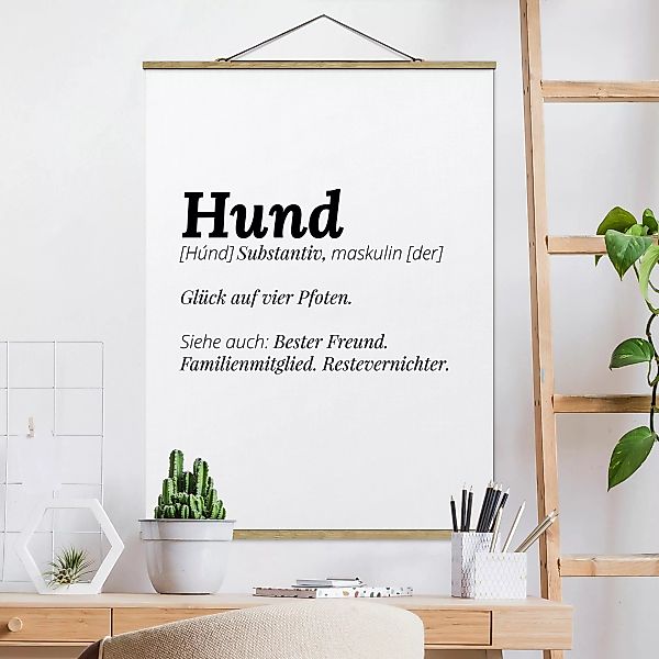 Stoffbild Spruch mit Posterleisten - Hochformat Die Definition von Hund günstig online kaufen