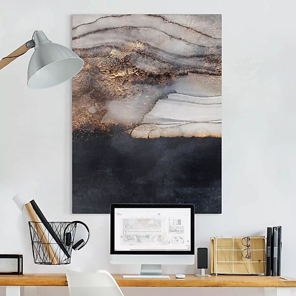 Leinwandbild Abstrakt - Hochformat Goldener Marmor gemalt günstig online kaufen