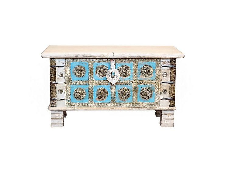 Oriental Galerie Truhe Indische Truhe Weiß Türkis 80 cm (1 St), Beistelltis günstig online kaufen