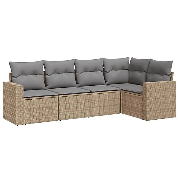 vidaXL 5-Tlg Garten-Sofagarnitur mit Kissen Beige Poly Rattan 3251266 günstig online kaufen