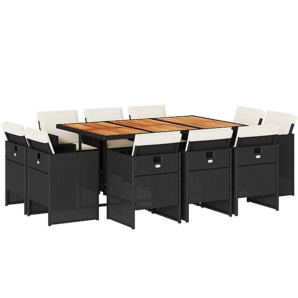 vidaXL 11-Tlg Garten-Essgruppe mit Kissen Schwarz Poly Rattan 3277802 günstig online kaufen