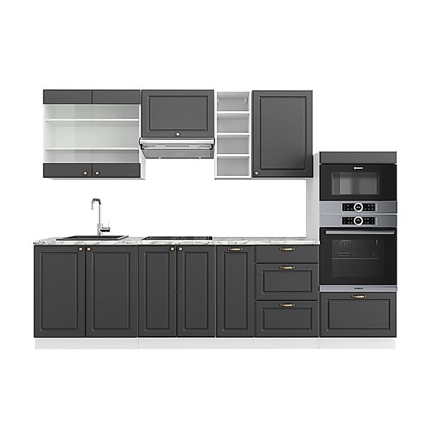 Vicco Fame-Line Küchenzeile Anthrazit Landhaus/Weiß 280 cm ohne Arbeitsplat günstig online kaufen