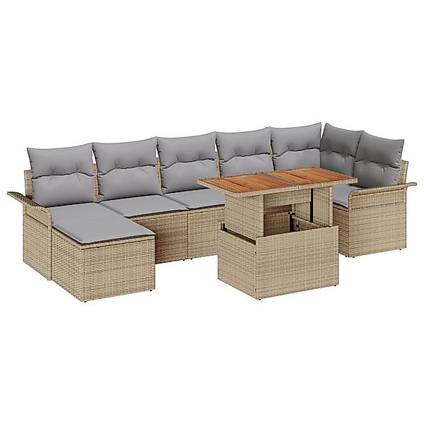 vidaXL Loungesofa 8-teilige Garten Essgruppe mit Kissen Beige Poly Rattan, günstig online kaufen