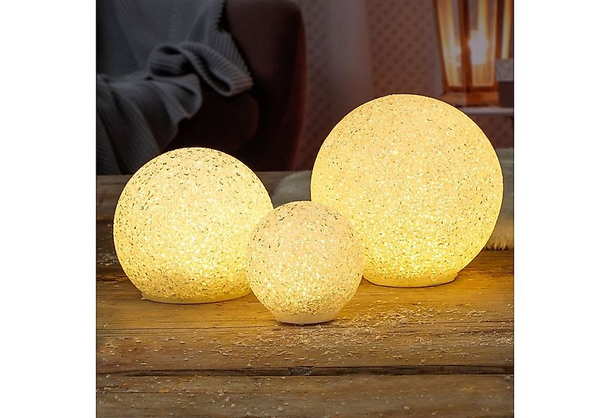 Spetebo Dekokugel LED Kugel 3er Set in Perlen Optik - 15 / 12 / 8 cm (Set, günstig online kaufen