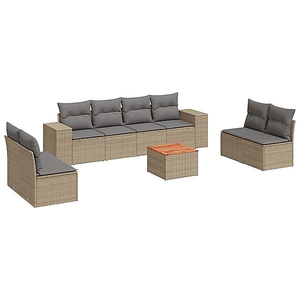 vidaXL 9-Tlg Garten-Sofagarnitur mit Kissen Beige Poly Rattan 3225408 günstig online kaufen