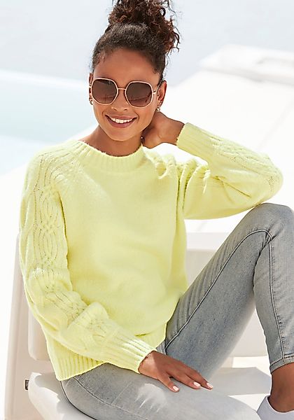 LASCANA Rundhalspullover, mit Zopfstrickdetails an den Ärmeln, farbenfroher günstig online kaufen