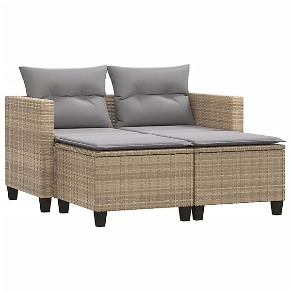vidaXL Gartensofa 2-Sitzer mit Hockern Beige Poly Rattan 365795 günstig online kaufen