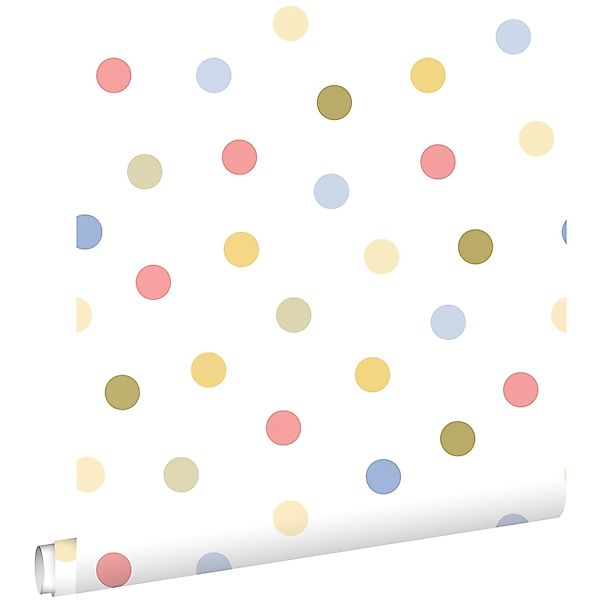 ESTAhome Tapete Punktmuster Blau Rosa Grün und Gelb 50 x 900 cm günstig online kaufen