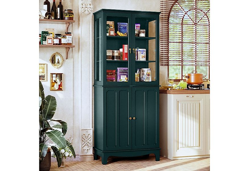 HOLTICO Hochschrank Freistehender küchenschränke mit Glastür, Glasküchensch günstig online kaufen