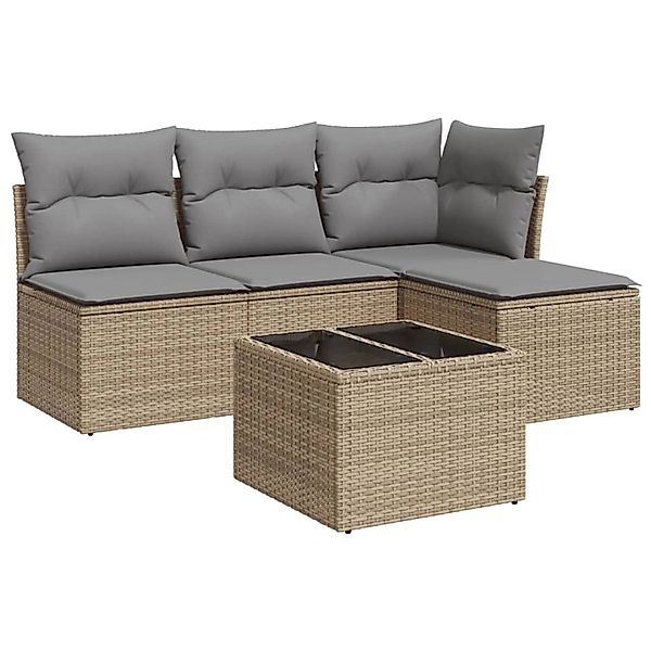 vidaXL 5-Tlg Garten-Sofagarnitur mit Kissen Beige Poly Rattan 3217509 günstig online kaufen