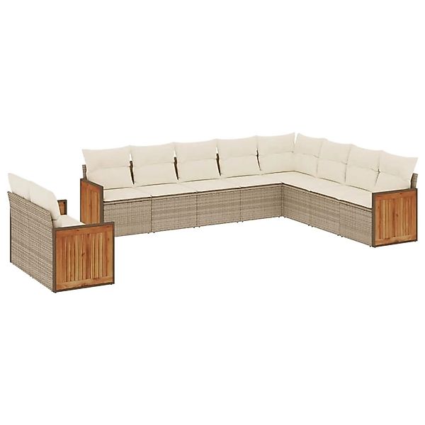 vidaXL 10-Tlg Garten-Sofagarnitur mit Kissen Beige Poly Rattan 3227794 günstig online kaufen
