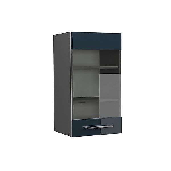 Vicco Küchenglasschrank Fame-Line Dunkelblau Hochglanz/Anthrazit 40 cm günstig online kaufen