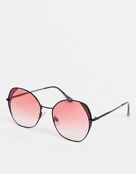 Jeepers Peepers – Eckige Oversize-Sonnenbrille in Schwarz mit rosa Gläsern günstig online kaufen