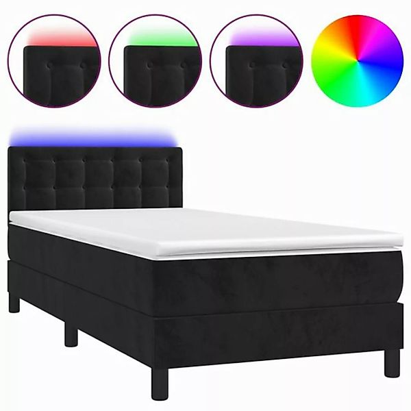 vidaXL Boxspringbett Boxspringbett mit Matratze LED Schwarz 100x200 cm Samt günstig online kaufen