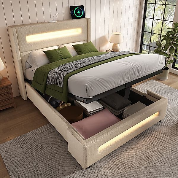 TavilaEcon Boxspringbett Modernes LED-Bett mit Ladestation günstig online kaufen