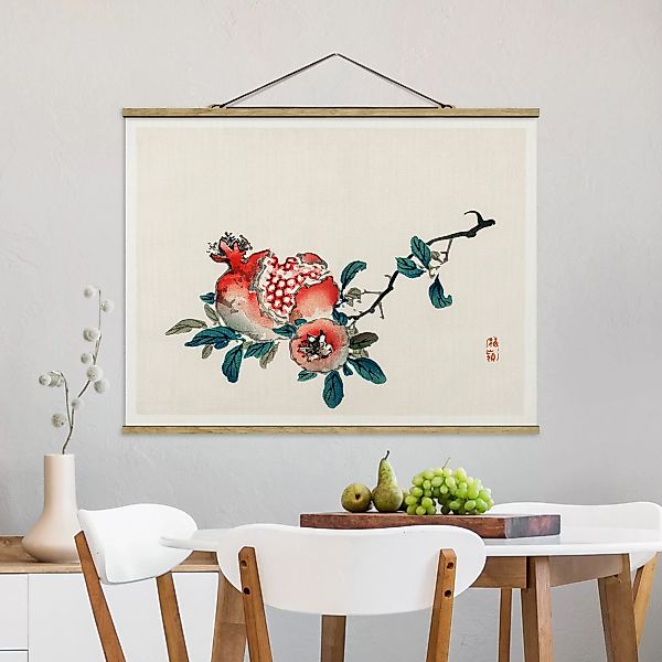 Stoffbild Blumen mit Posterleisten - Querformat Asiatische Vintage Zeichnun günstig online kaufen