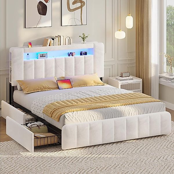 MSMASK Polsterbett Doppelbett mit LED-Beleuchtung und günstig online kaufen